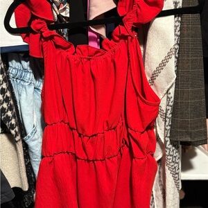 Red Ruffled Sleeveless Shirt